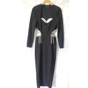 ASOS DESIGN Long Sleeve Cut-Out Midi Dress with Diamante Trims in Black Sz 8 Us